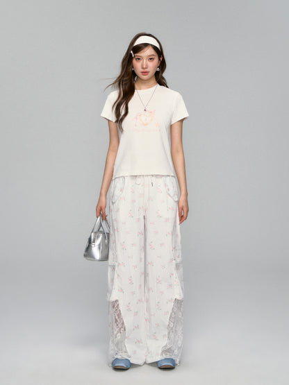 Key Print Contrast-Edge T-shirt