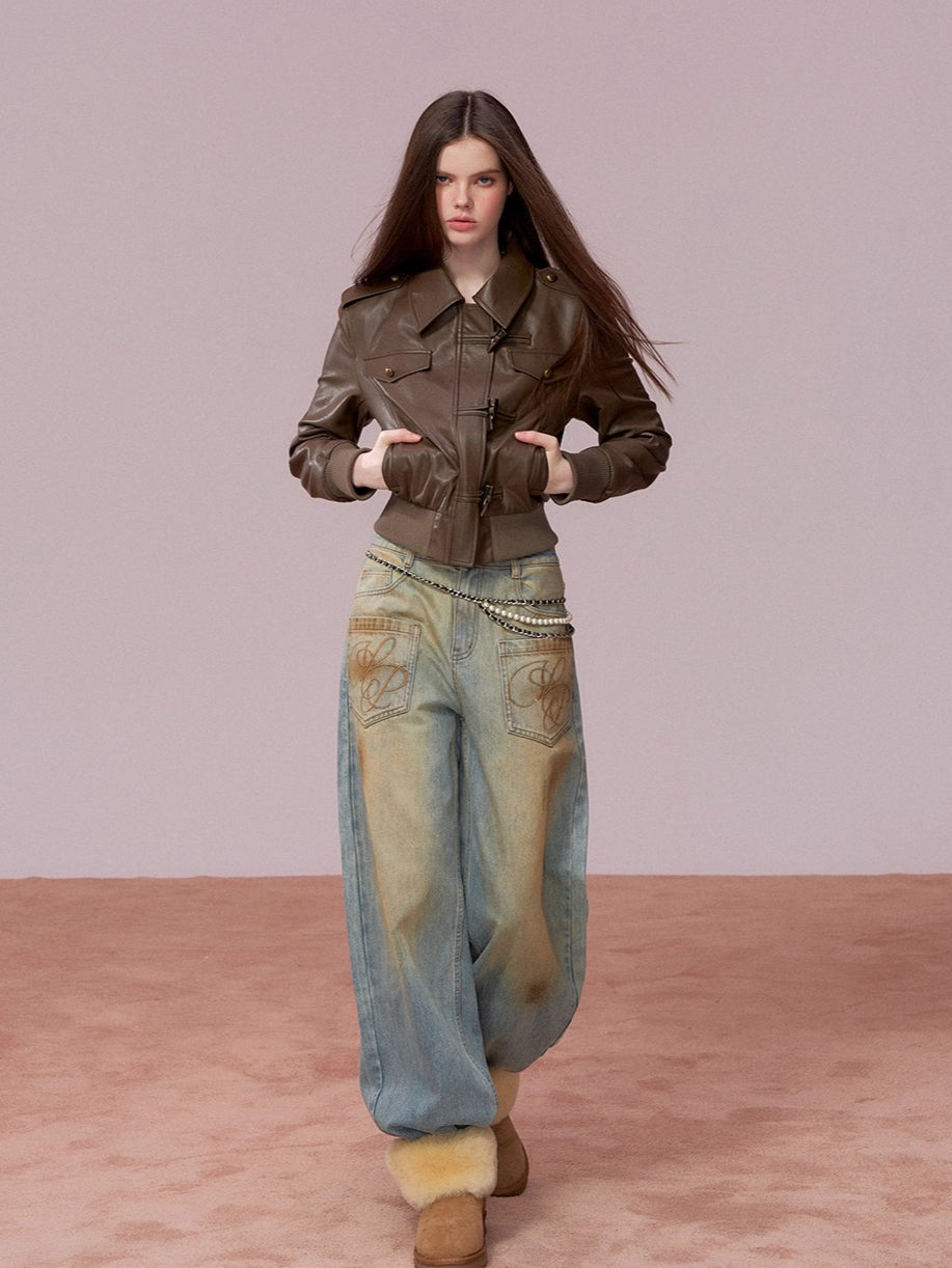 Fleece-Lined Cropped Moto Jacket