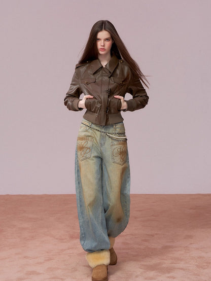 Fleece-Lined Cropped Moto Jacket