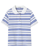 Striped Lace Short-Sleeve Polo Neck T-Shirt - CHINASQUAD