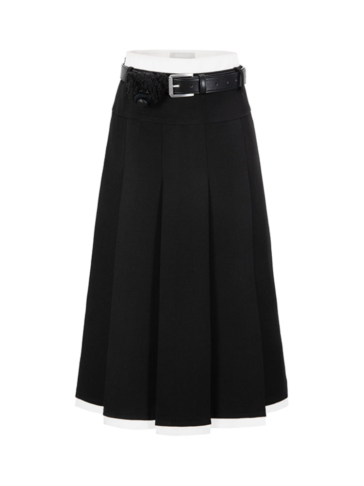 Black &amp; Gray Pleated Midi Skirt