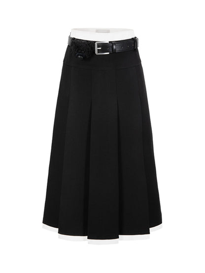 Black &amp; Gray Pleated Midi Skirt