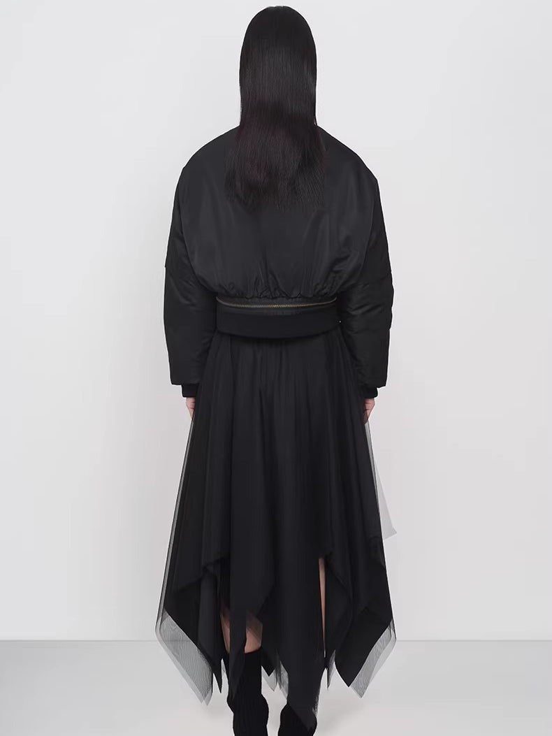 Elegant Asymmetric Paneled Mesh Skirt