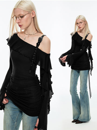 Black Ruffle Hem Mini Dress - CHINASQUAD