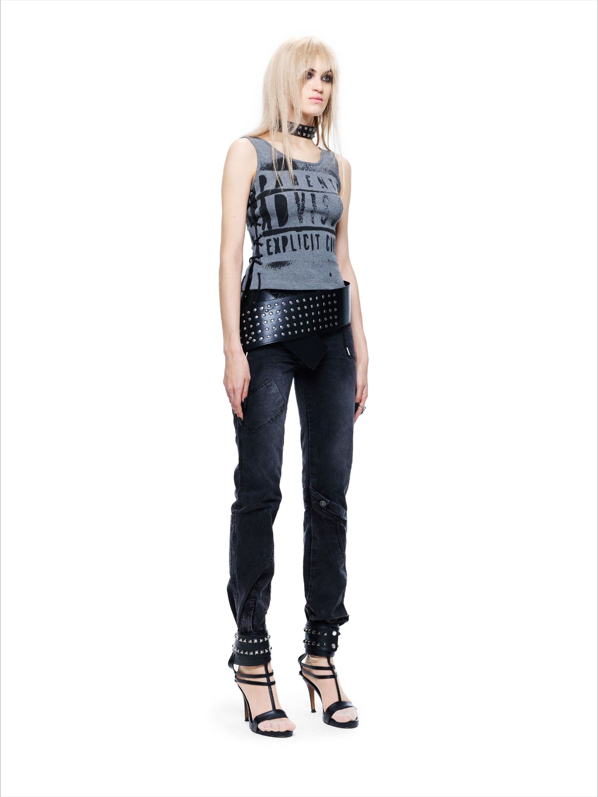 Drawstring Punk Printed Tank Top