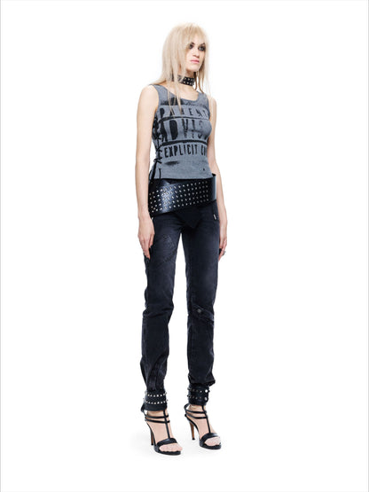 Drawstring Punk Printed Tank Top