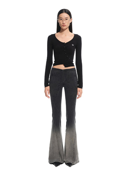 Silk Wool Embroidered Asymmetric Bottoming Blouse - CHINASQUAD
