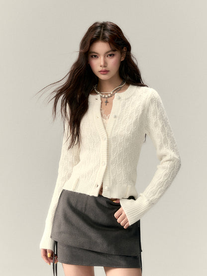 Belted Hollow Out Knit Sweater