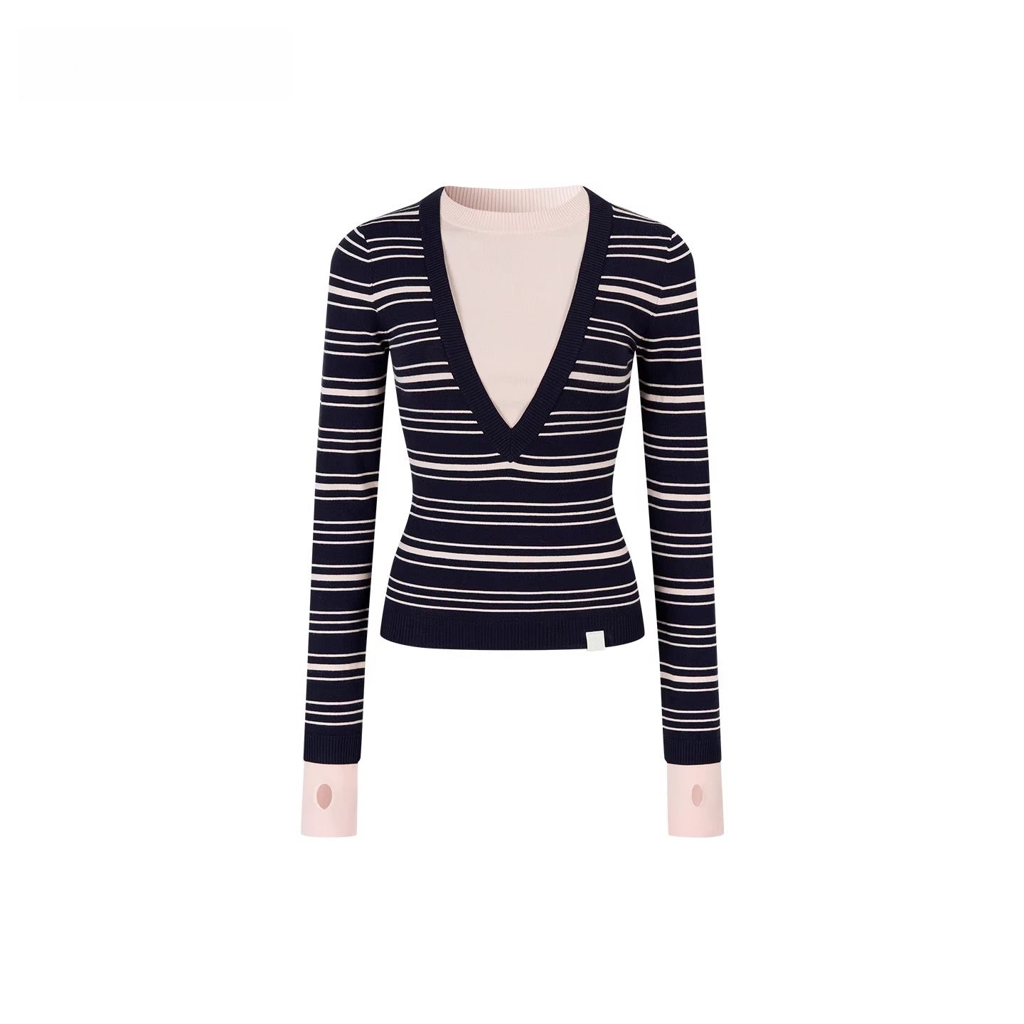 Contrast Stripe Fitted Knit Crewneck