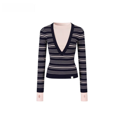 Contrast Stripe Fitted Knit Crewneck
