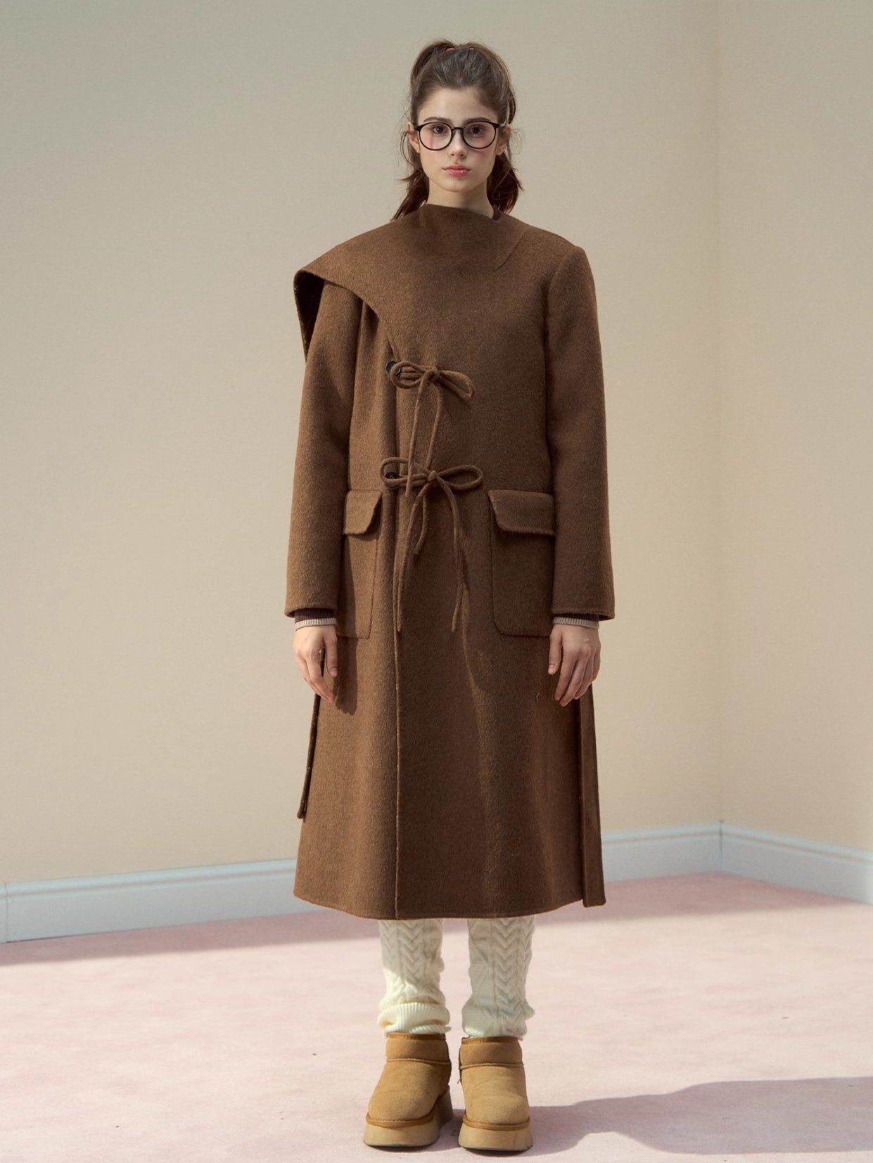 Check Wool-Blend Coat with Scarf
