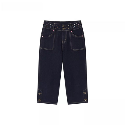 Studded Belt Cropped Denim Pants