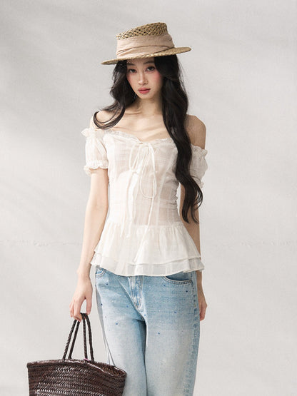 Cotton-Linen Fitted Short Sleeve Top