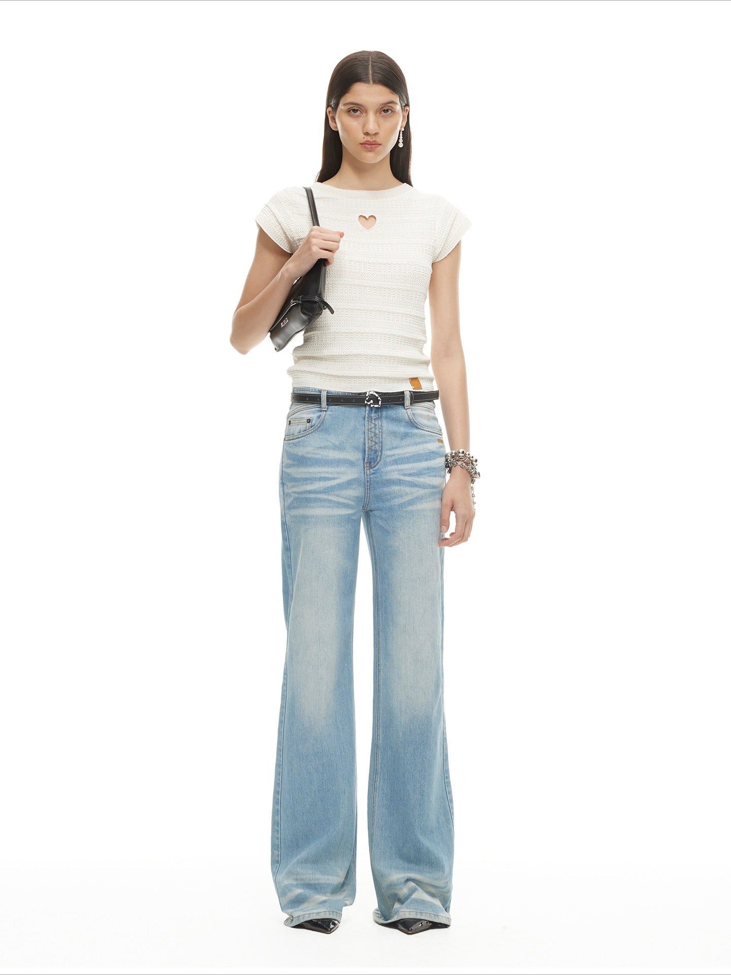 Heart Cut-Out Linen Blend Slim Tee