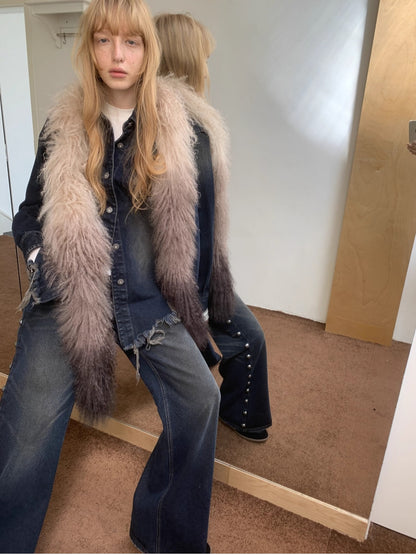 Ombre Shearling Wool Long Scarf