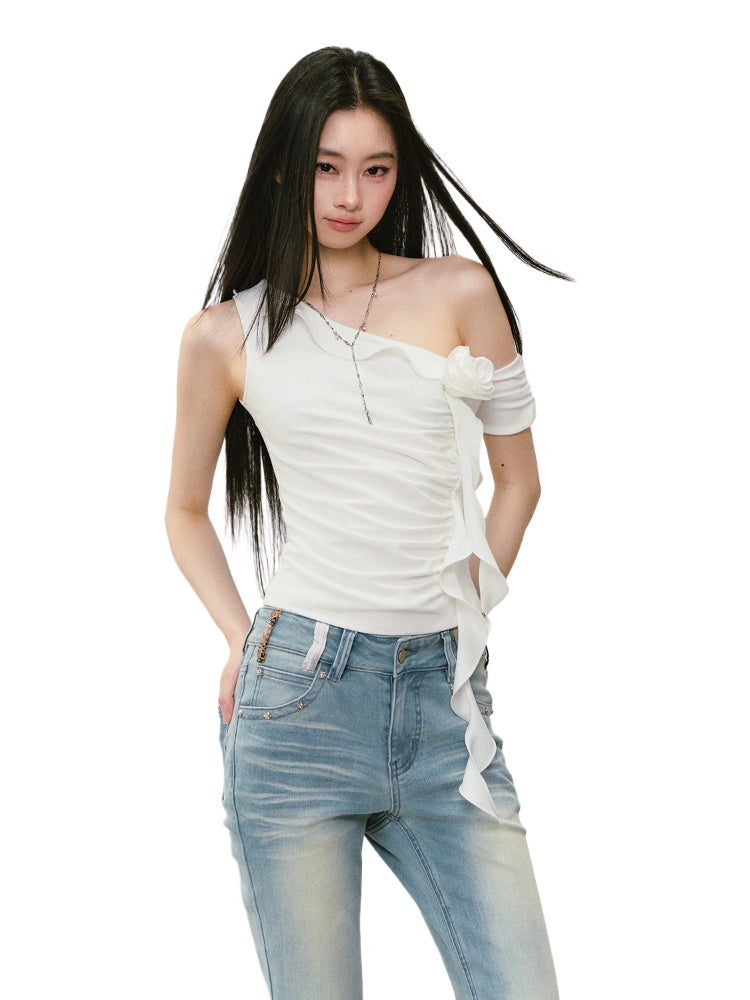 3D Floral Asymmetric Lyocell T-shirt