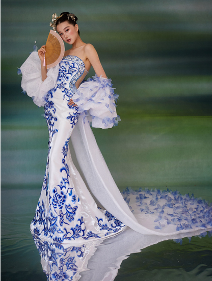 Porcelain Embroidered Mermaid Gown