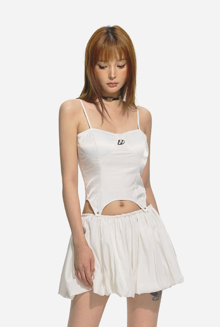 White Detachable Halter Dress - CHINASQUAD
