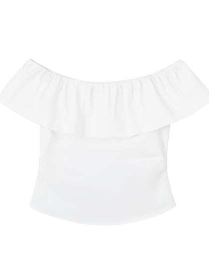 White Ruffled Off-Shoulder T-shirt