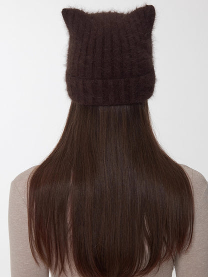 Hand-Stitched Cat-Ear Angora Knit Beanie
