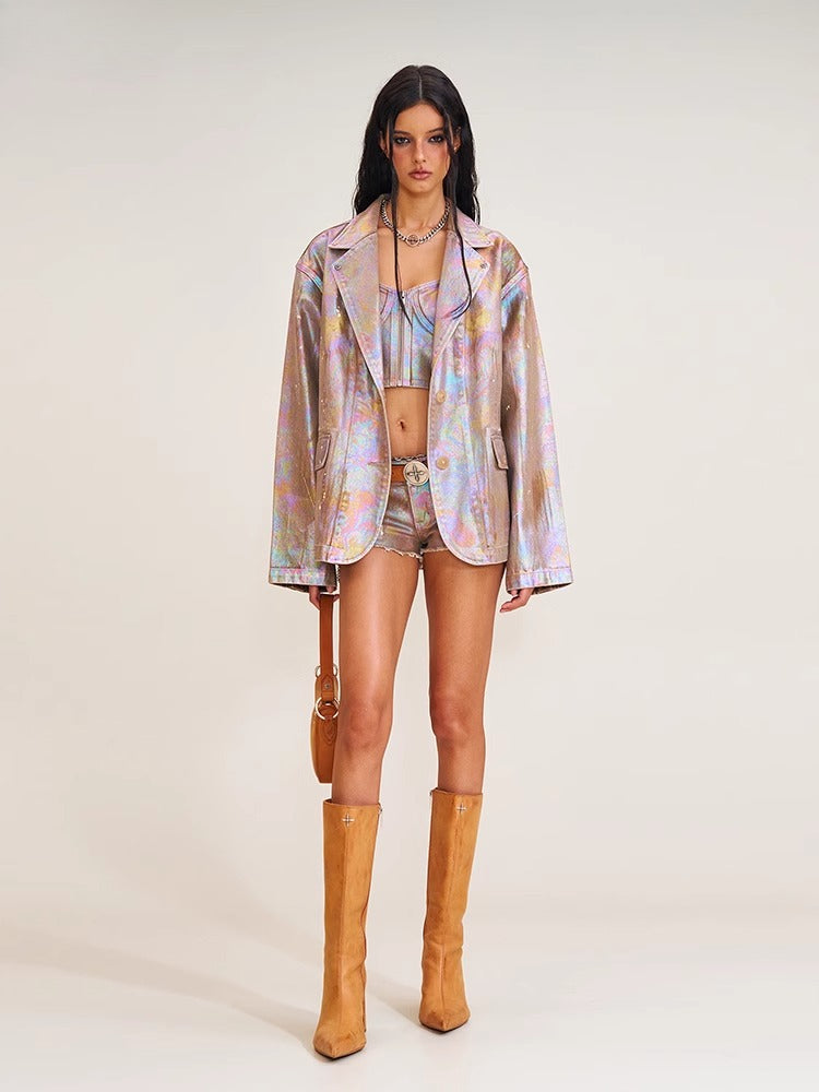 Iridescent Denim Blazer