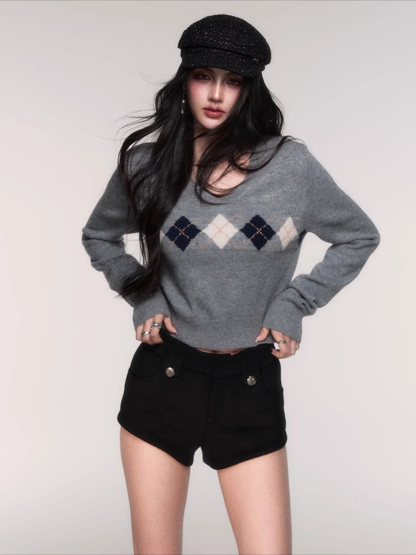 V-Neck Wool-Blend Knit Pullover