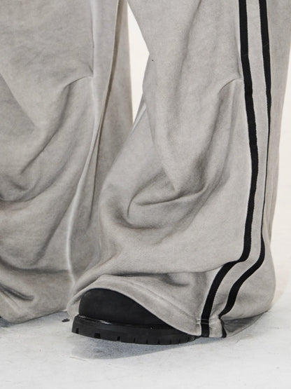 Washed Badge Cotton Pleated Track Pants