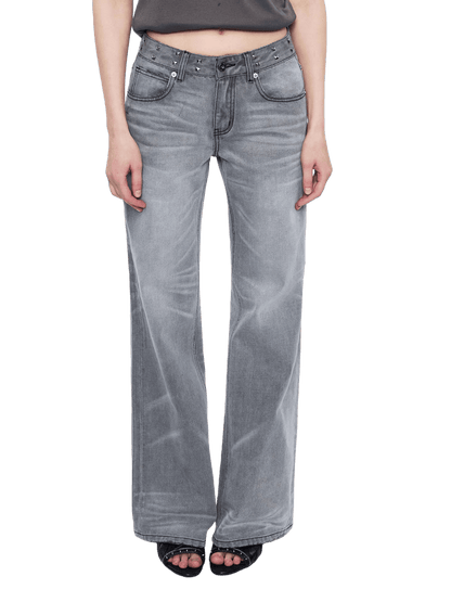 Straight-Leg Washed Denim Jeans