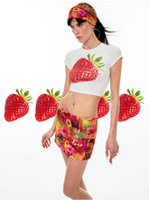 Rhinestone Embellished Fitted Fruit Printed Crop Top - CHINASQUAD