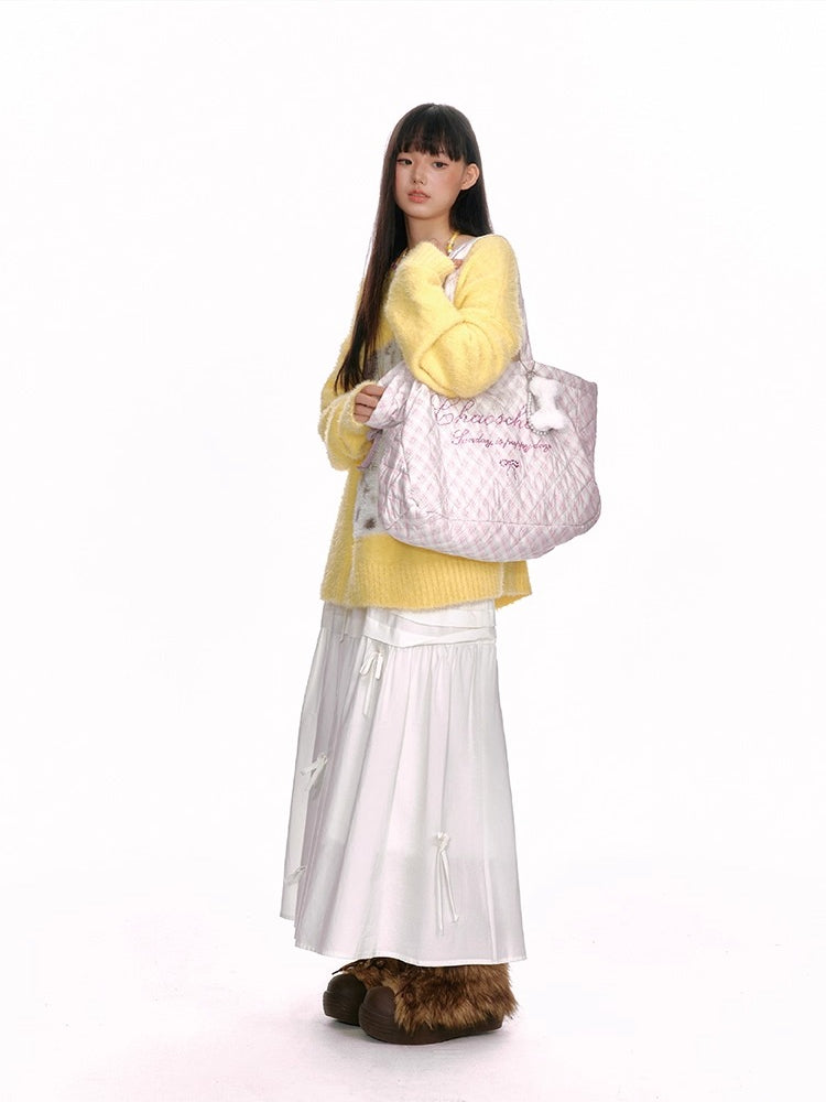 Crystal-Embellished Plaid Large Tote Bag