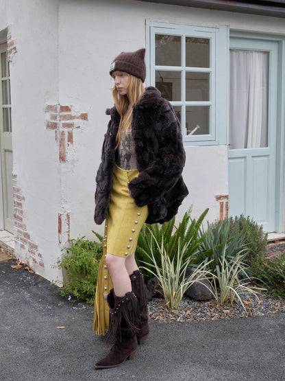 Heavycrafted Rex Rabbit Fur Panel Shirt Jacket