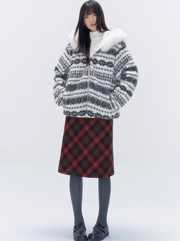 Vintage Plaid Wool-Blend Midi Skirt