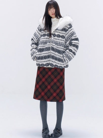 Vintage Plaid Wool-Blend Midi Skirt