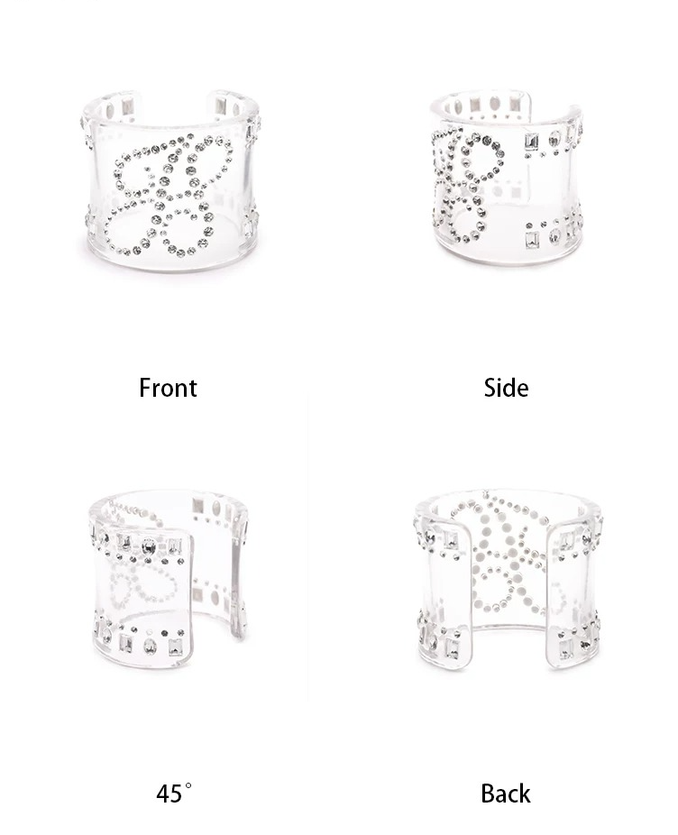 Crystal-Embellished Transparent Resin Cuff Bracelet