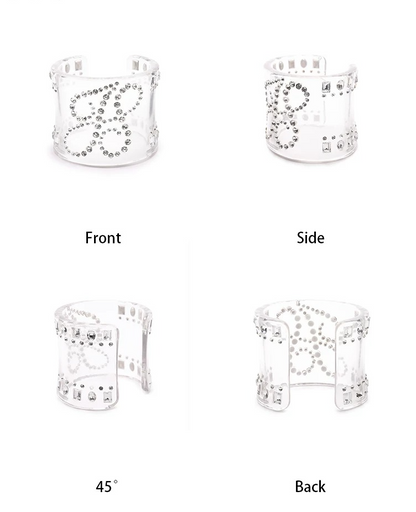 Crystal-Embellished Transparent Resin Cuff Bracelet