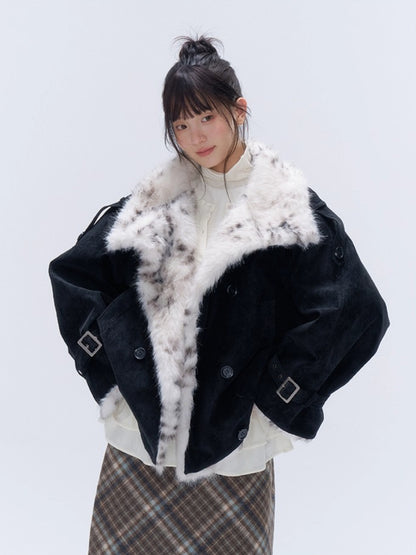 Faux Fur Leopard-Panel Parka Jacket