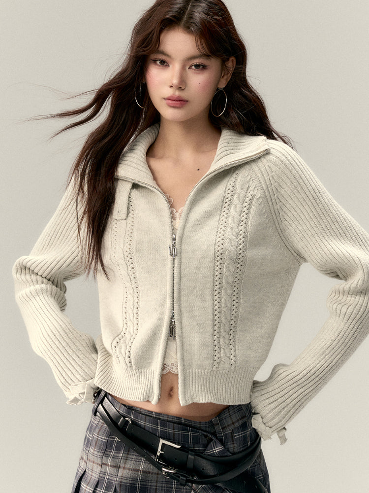 Bowknot Turtleneck Knit Cardigan Sweater - CHINASQUAD