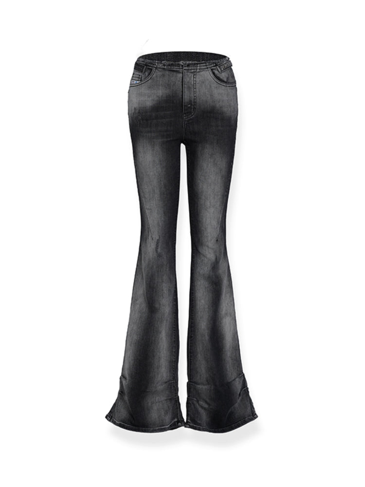 Heavy Washed High-Stretch Flared Jeans