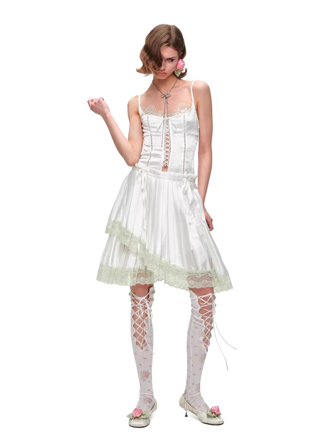 Lace-Panel Faux Layered Satin Corset