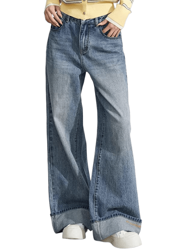 Vintage Wash Embroidered Wide-Leg Jeans