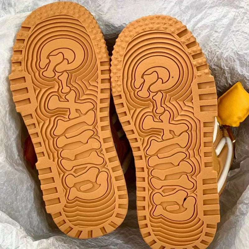 Orange Burger Embroidered Lettering Low-Top Skate Sneakers