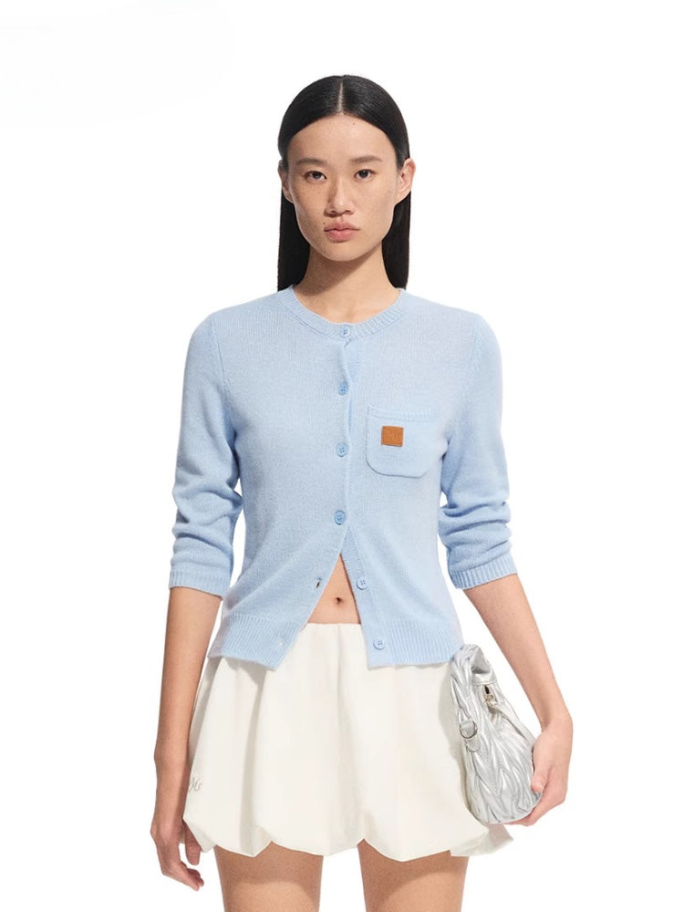 Cashmere Round Neck Regular Shoulder Cardigan