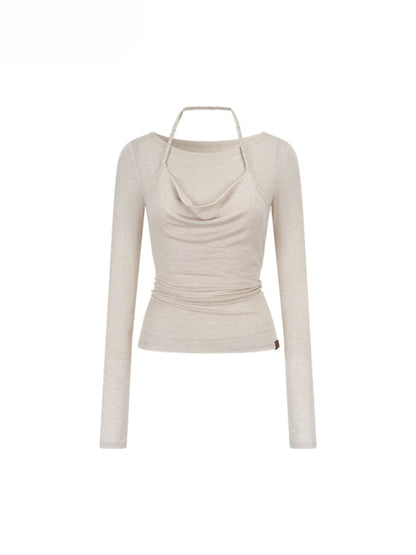 Fake Two-Piece Knit Long-Sleeve Blouse - CHINASQUAD