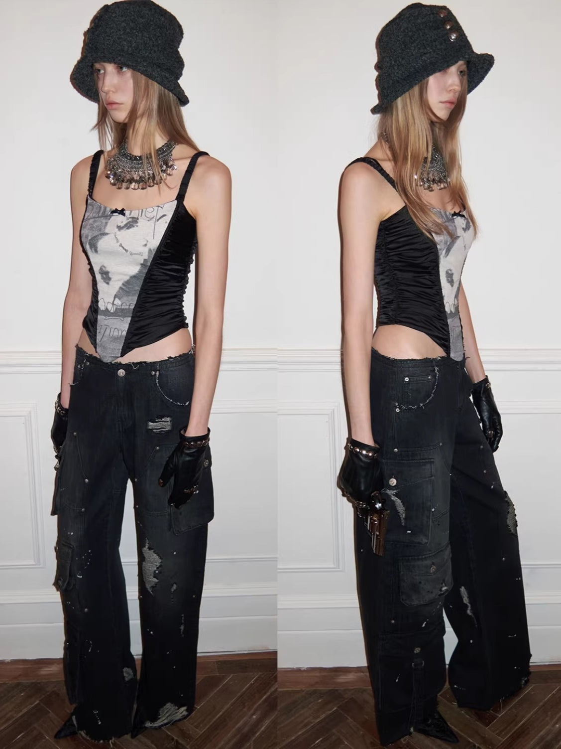 Satin-Panel Corset-Style Cropped Camisole