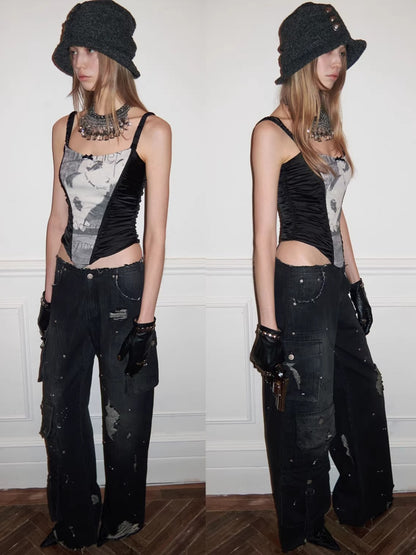 Satin-Panel Corset-Style Cropped Camisole