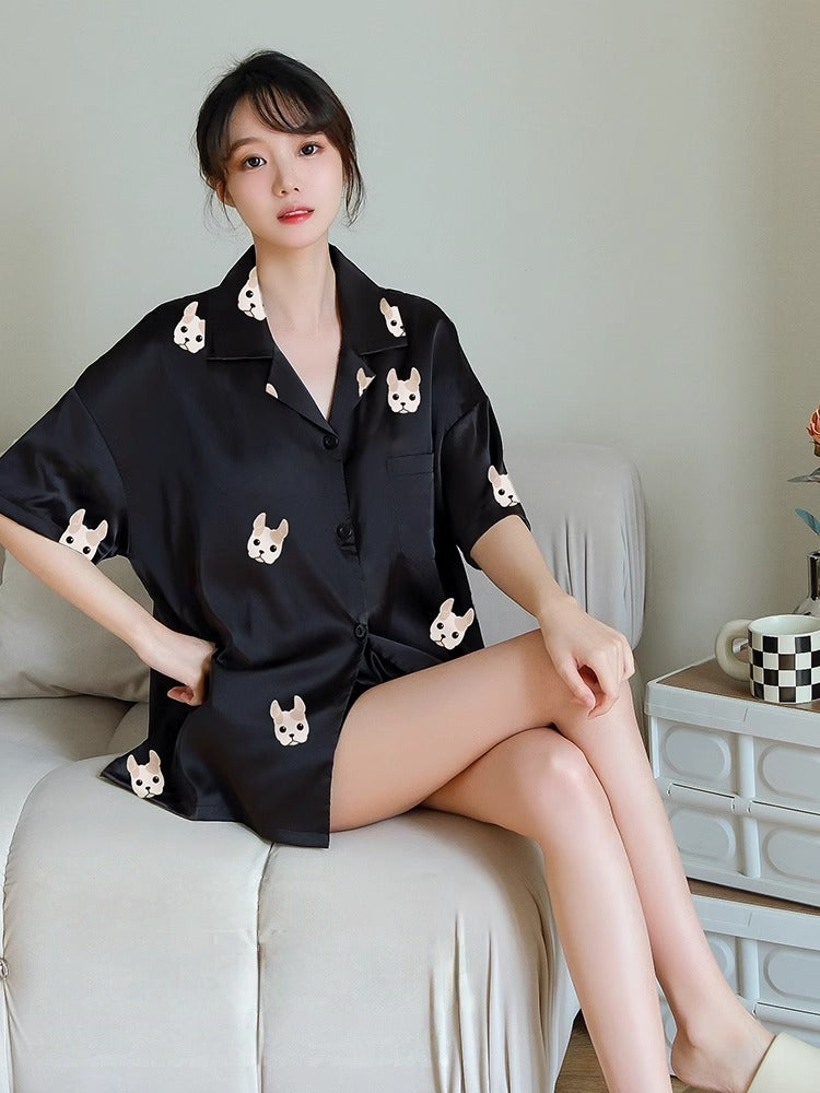 Short-sleeved Silk-like Home Loungewear Set