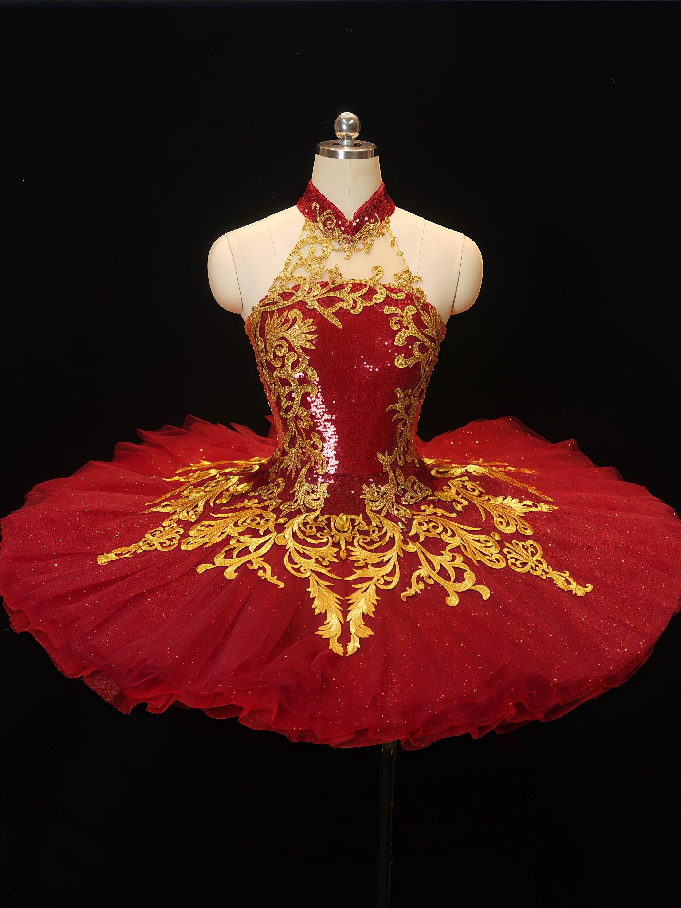 Crimson Regal Embroidered Tutu Dress