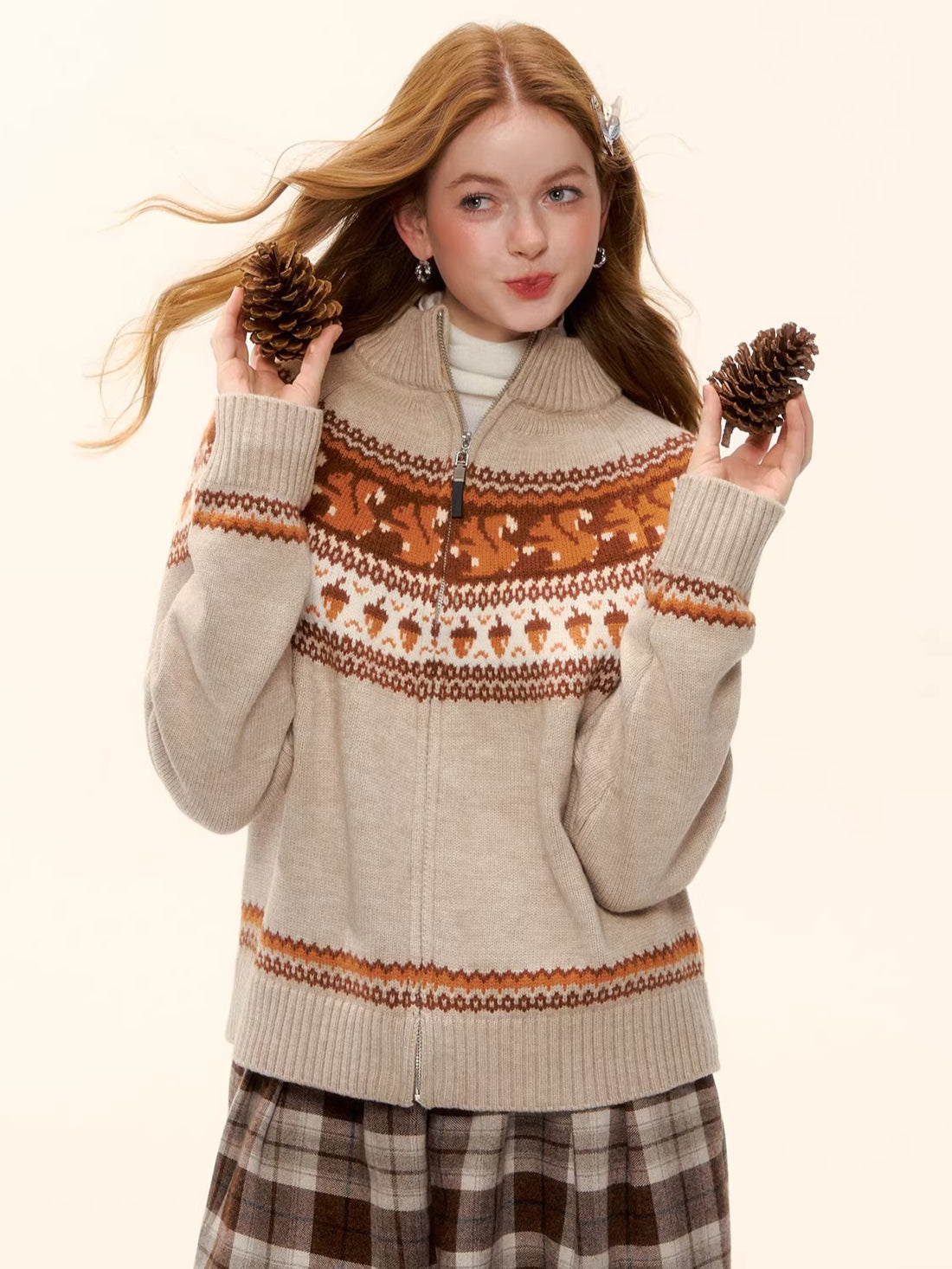 Zip-Up Wool-Blend Knit Cardigan