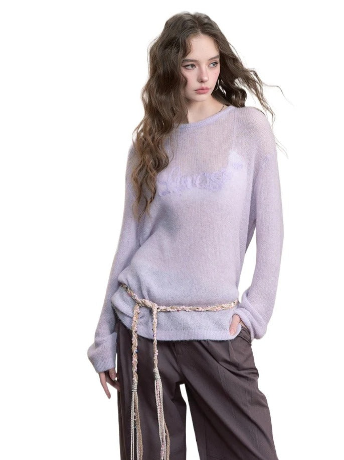Loose Embroidered Minimalist Knit Crewneck