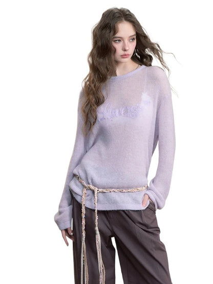 Loose Embroidered Minimalist Knit Crewneck